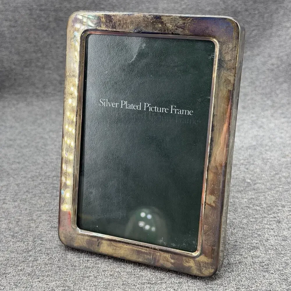 Vintage Silver Plated Picture Frame Hong Kong Velvet Back Tabletop Holds 3.5x5